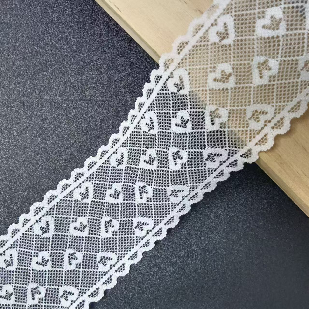 5.5cm Fancy Design White Elastic Voile Nylon Spandex Lace Trim Fabric Heart pattern for Women's Underwear Accessories