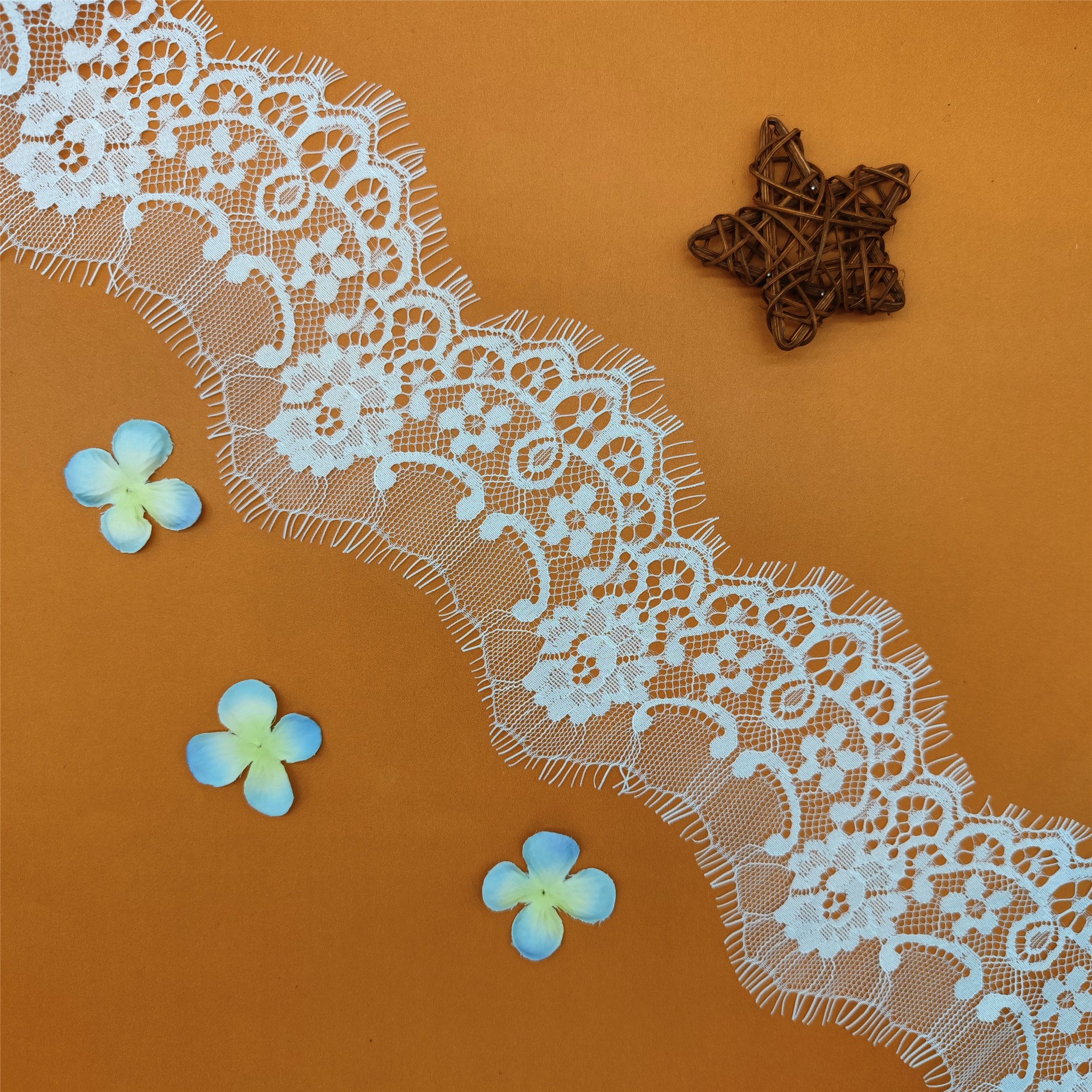 Wholesale Eco-Friendly Recycled Nylon Eyelash Lace Trim Border Floral Pattern French Style Garments Weddings Underwear