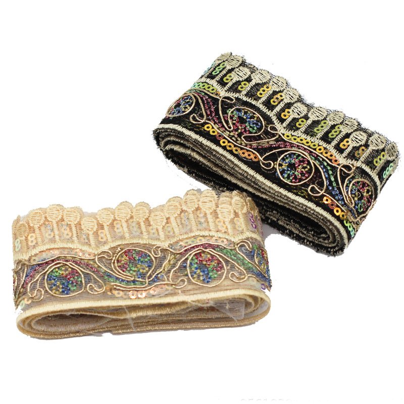Vintage National Style Embroidery Gold Lace Ribbon Polyester Trim for Sewing DIY Decorative Crafts