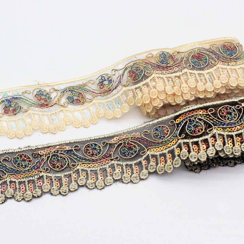 Vintage National Style Embroidery Gold Lace Ribbon Polyester Trim for Sewing DIY Decorative Crafts