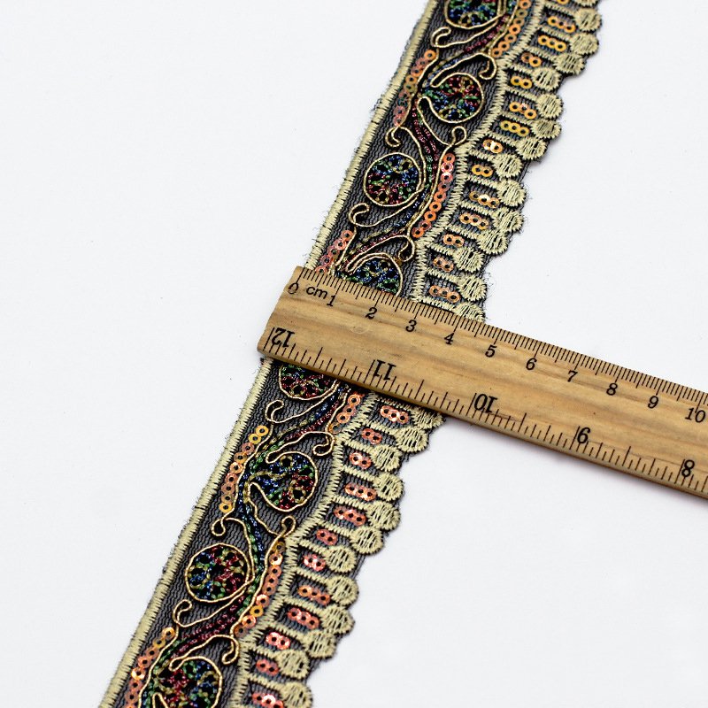 Vintage National Style Embroidery Gold Lace Ribbon Polyester Trim for Sewing DIY Decorative Crafts