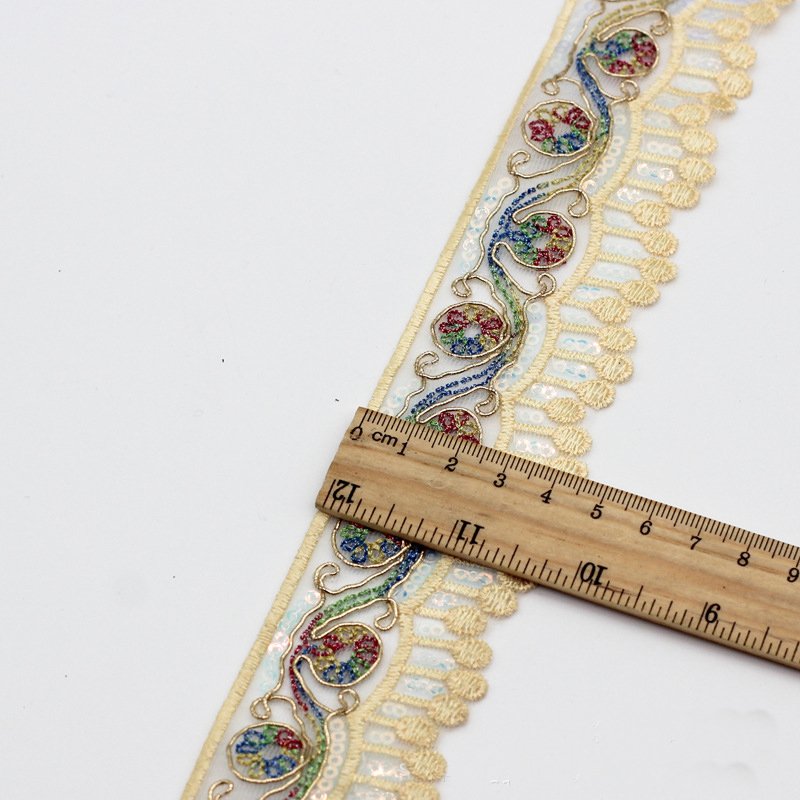 Vintage National Style Embroidery Gold Lace Ribbon Polyester Trim for Sewing DIY Decorative Crafts
