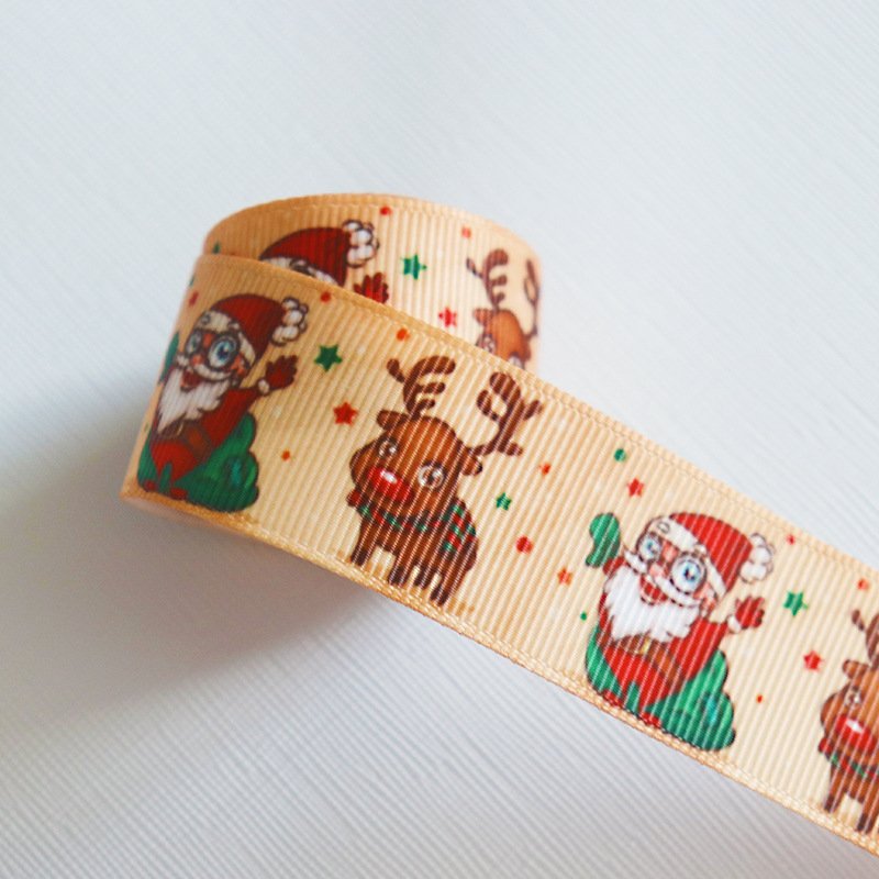 Heat Transfer Printing Grosgrain Ribbon Printed Merry Christmas Ribbon Packing Decoration Ribbon