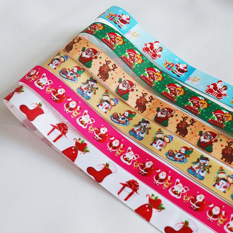 Heat Transfer Printing Grosgrain Ribbon Printed Merry Christmas Ribbon Packing Decoration Ribbon