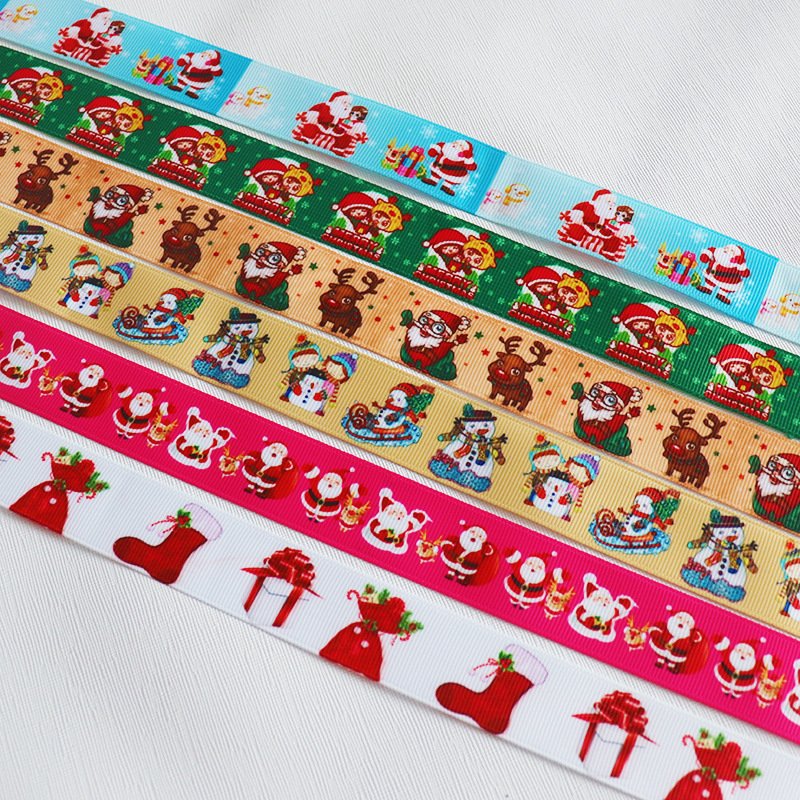Heat Transfer Printing Grosgrain Ribbon Printed Merry Christmas Ribbon Packing Decoration Ribbon