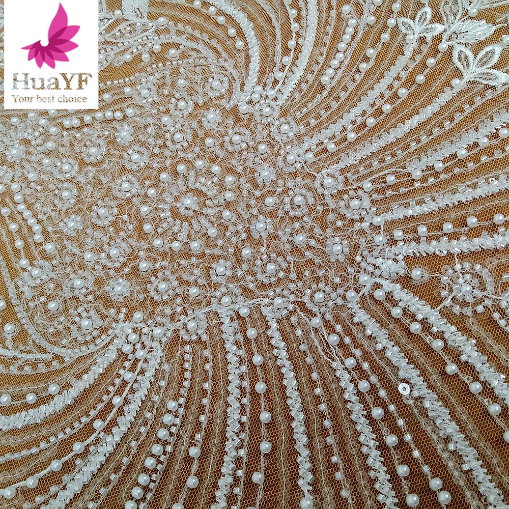 HY2953 New arrival pure white French pearl lace fabric wedding dress tulle lace trim
