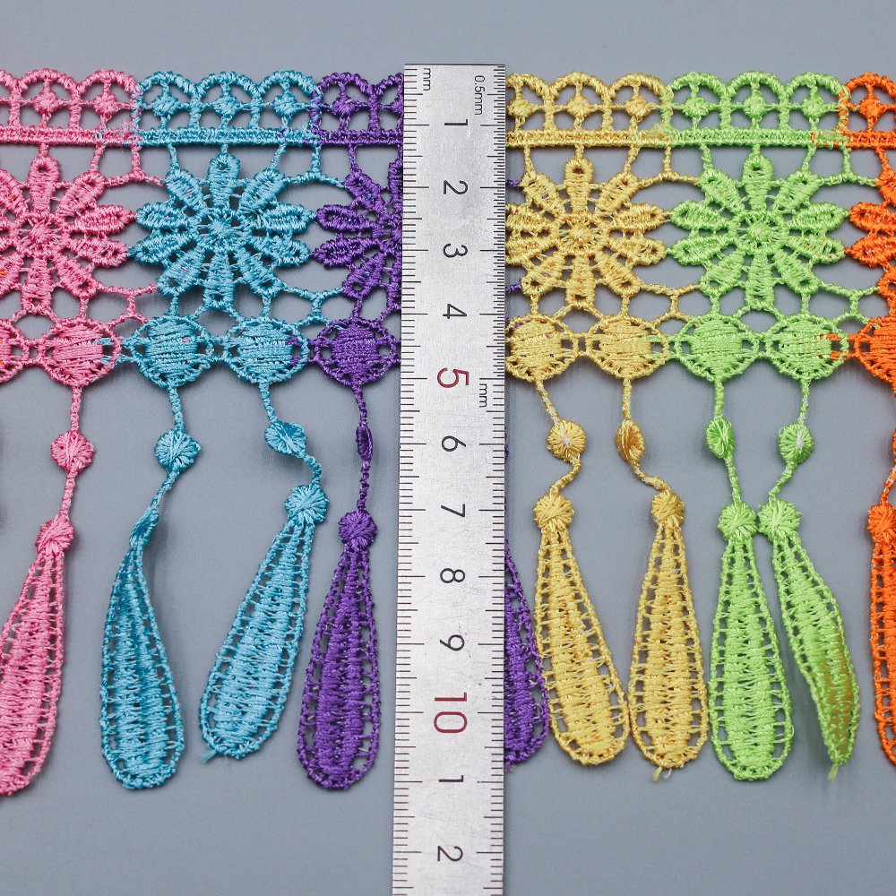 wholesale 100% polyester colored flower embroidered water soluble fringe chemical Daisy lace trim for sewing
