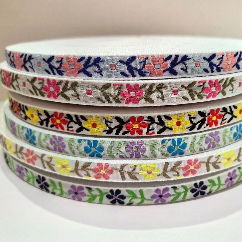 Hot sale 1cm flower jacquard Woven Trim Handmade DIY Bow Ribbon Hair Accessories
