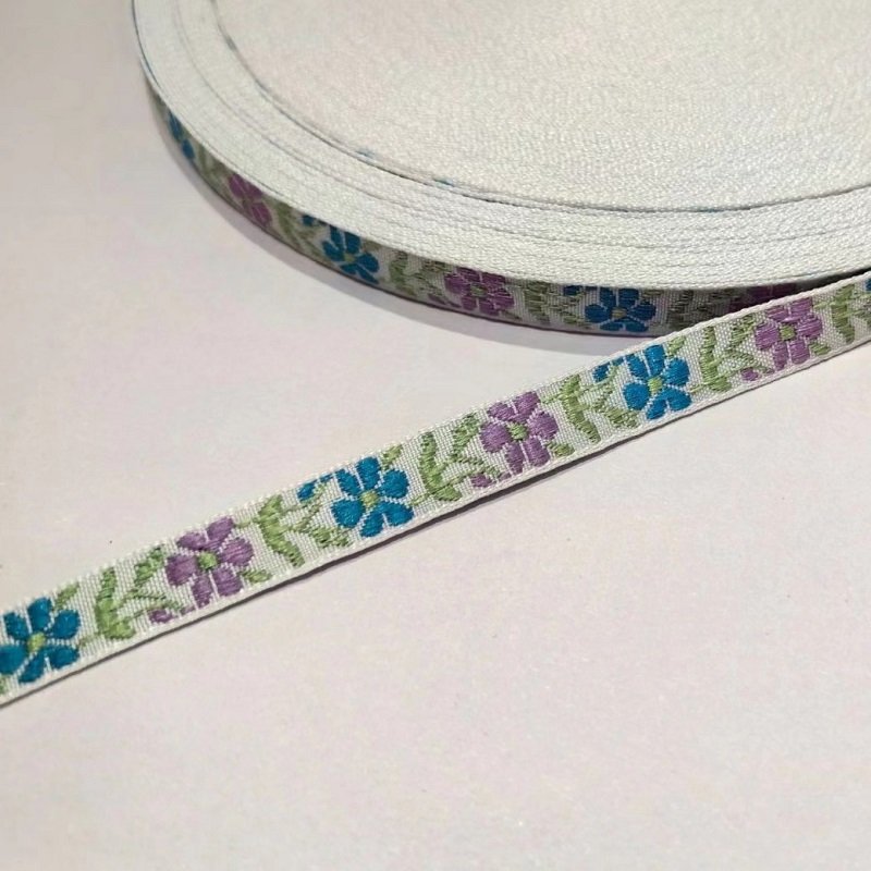 Hot sale 1cm flower jacquard Woven Trim Handmade DIY Bow Ribbon Hair Accessories