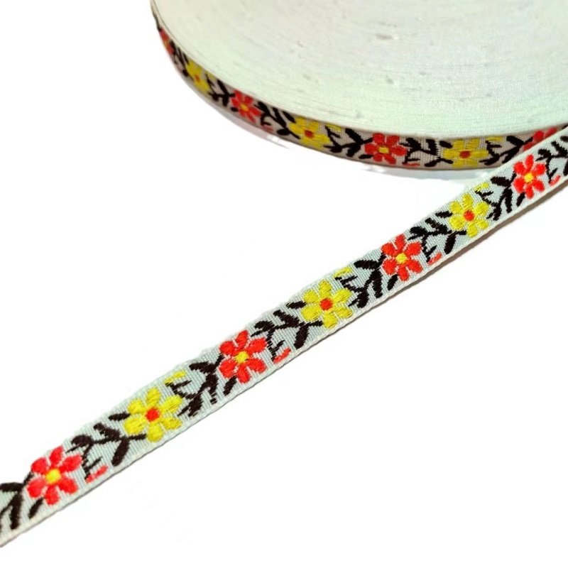 Hot sale 1cm flower jacquard Woven Trim Handmade DIY Bow Ribbon Hair Accessories