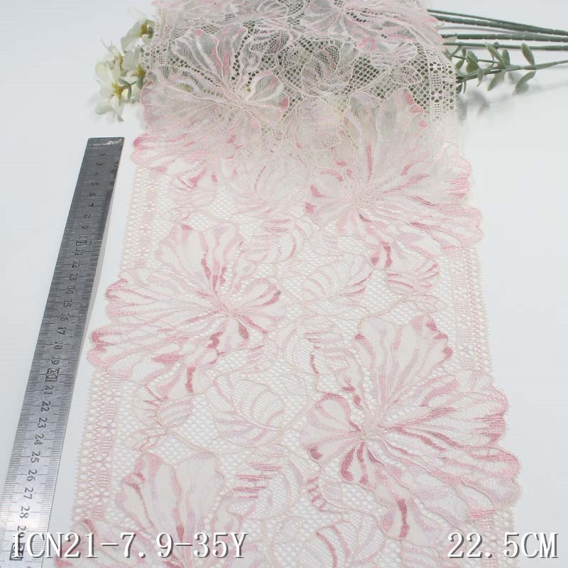 Good Quality 23cm Wide Colorful Flower Stretch Mesh Lace Trim for Underwear