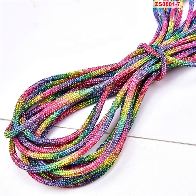 High quality trim rhinestones setting DIY glitter rhinestone ribbon trim soft colorful resin rhinestone drawstring tube rope