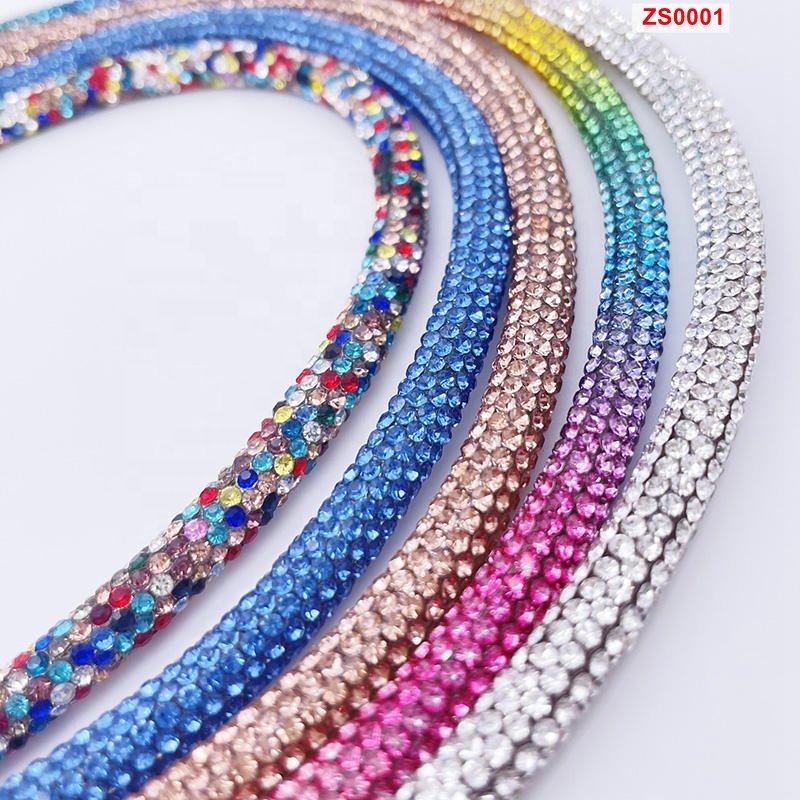 High quality trim rhinestones setting DIY glitter rhinestone ribbon trim soft colorful resin rhinestone drawstring tube rope
