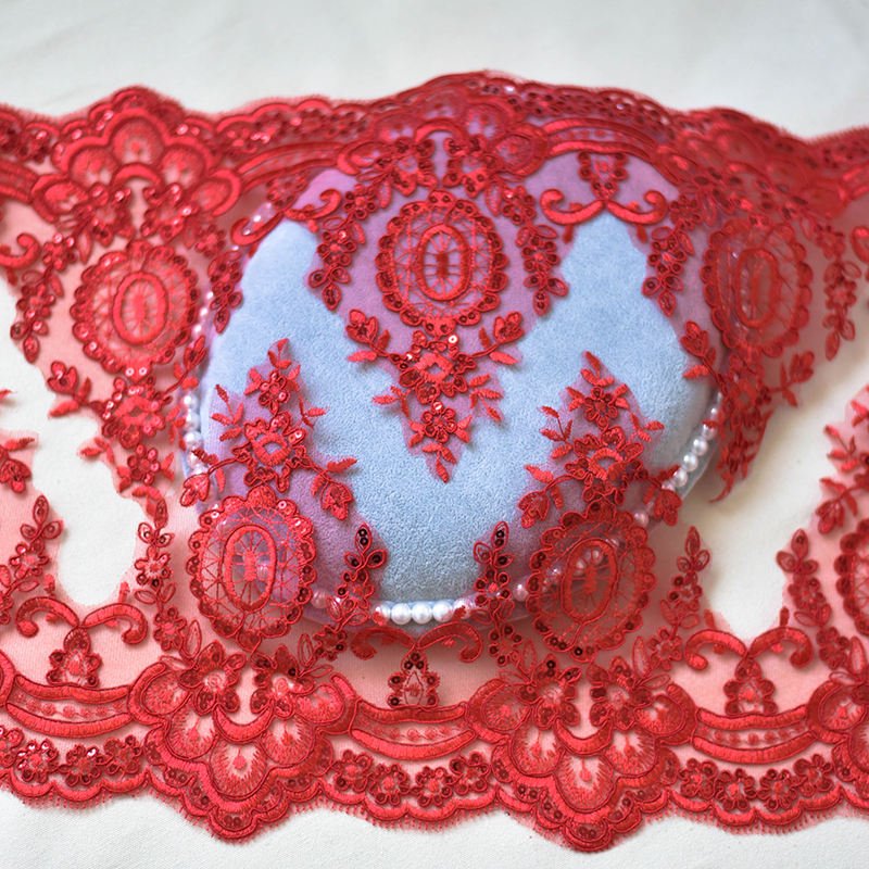 17 Cm Wide Polyester Guipure Embroidery Tulle Mesh Cording Sequin Fancy Border Lace Trimming