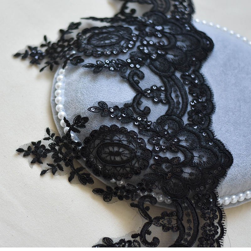 17 Cm Wide Polyester Guipure Embroidery Tulle Mesh Cording Sequin Fancy Border Lace Trimming