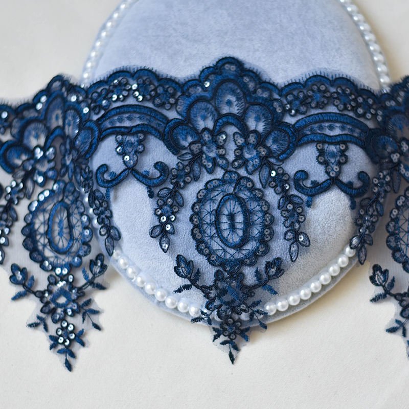 17 Cm Wide Polyester Guipure Embroidery Tulle Mesh Cording Sequin Fancy Border Lace Trimming
