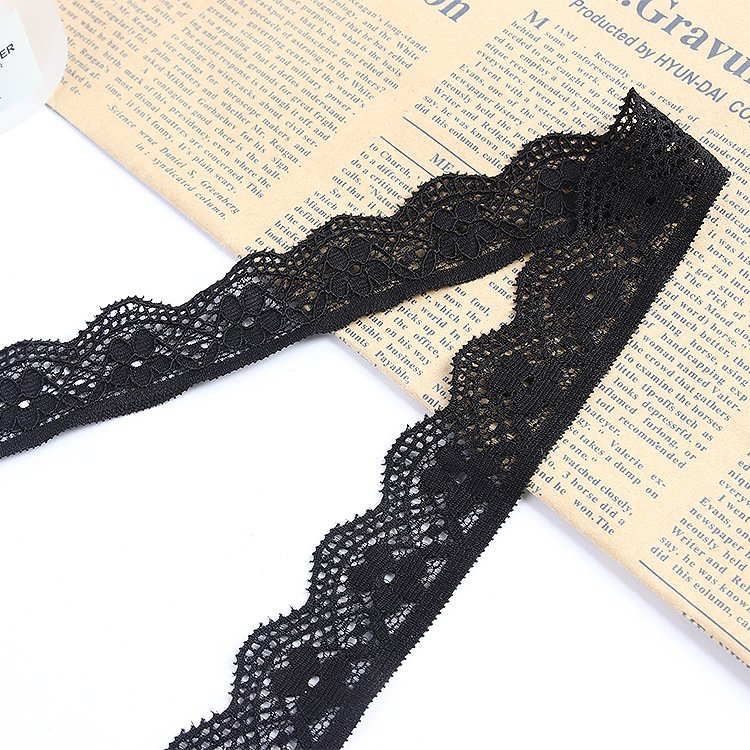 Factory Different Width Eyelash Lace Trim Black single Scalloped Nylon Lace Trim
