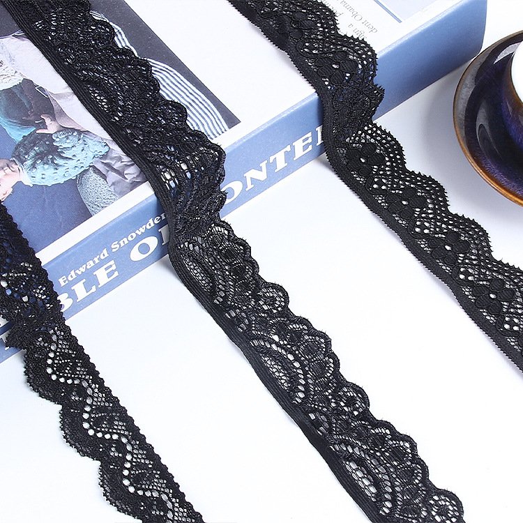 Factory Different Width Eyelash Lace Trim Black single Scalloped Nylon Lace Trim