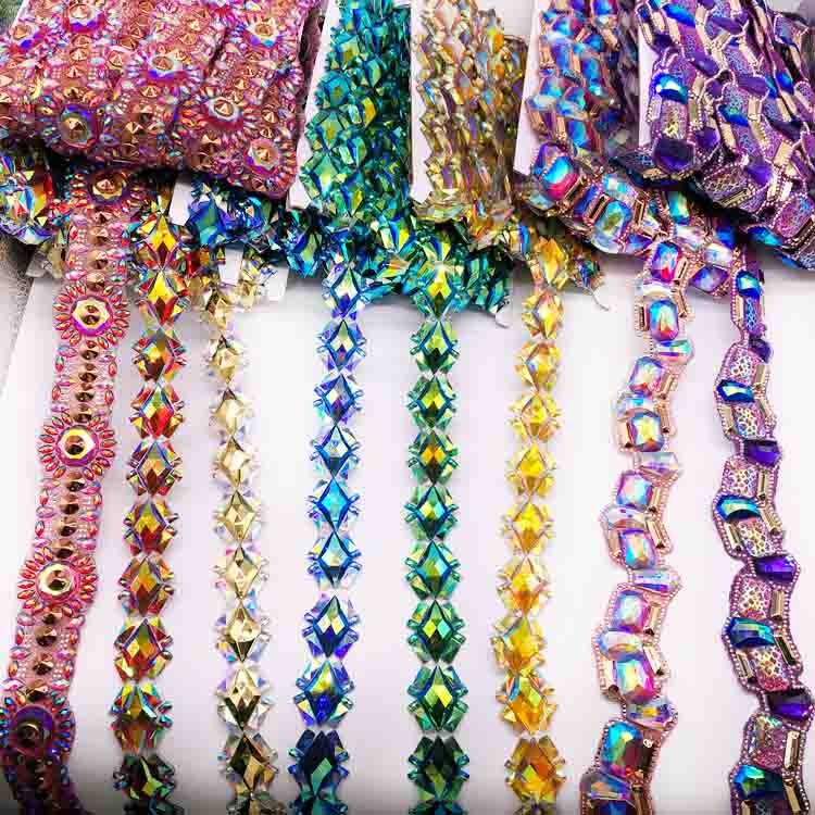 clothes accessories colorful rhinestone applique iron on rhinestone trimming fabric trim