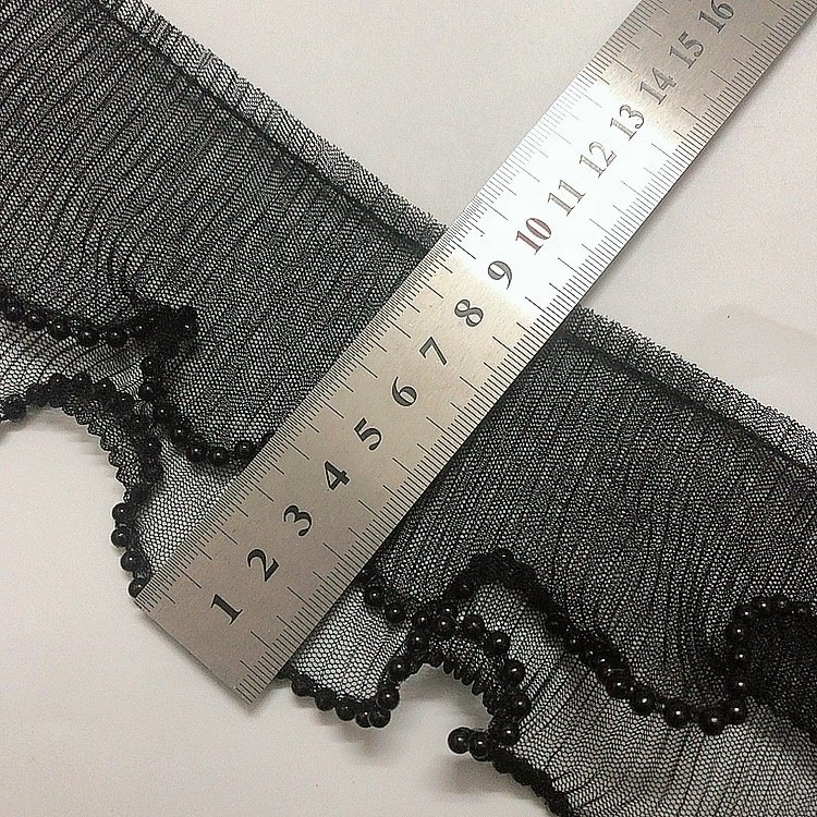 Wholesale embroidery decorative mesh ruffle pearl beaded border lace trim