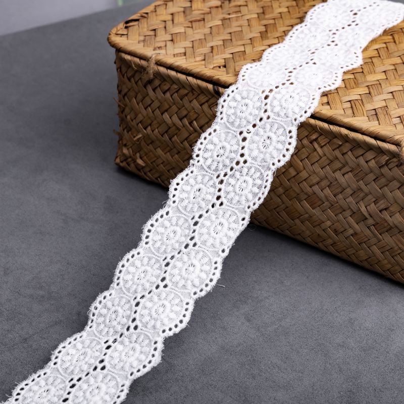 Wholesale White Milk Embroidered Cotton Ladder Border Decorative White Embroidery Lace Trim