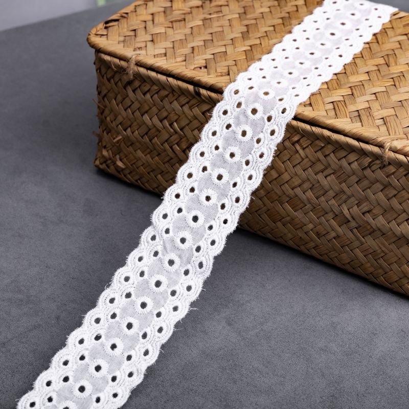 Wholesale White Milk Embroidered Cotton Ladder Border Decorative White Embroidery Lace Trim