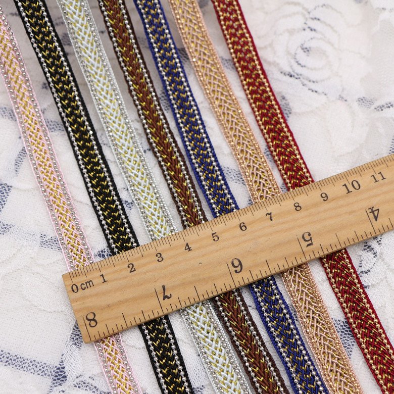 Fancy spun gold Metal beaded chain webbing trims Copper bead multi colors DIY clothing accessories