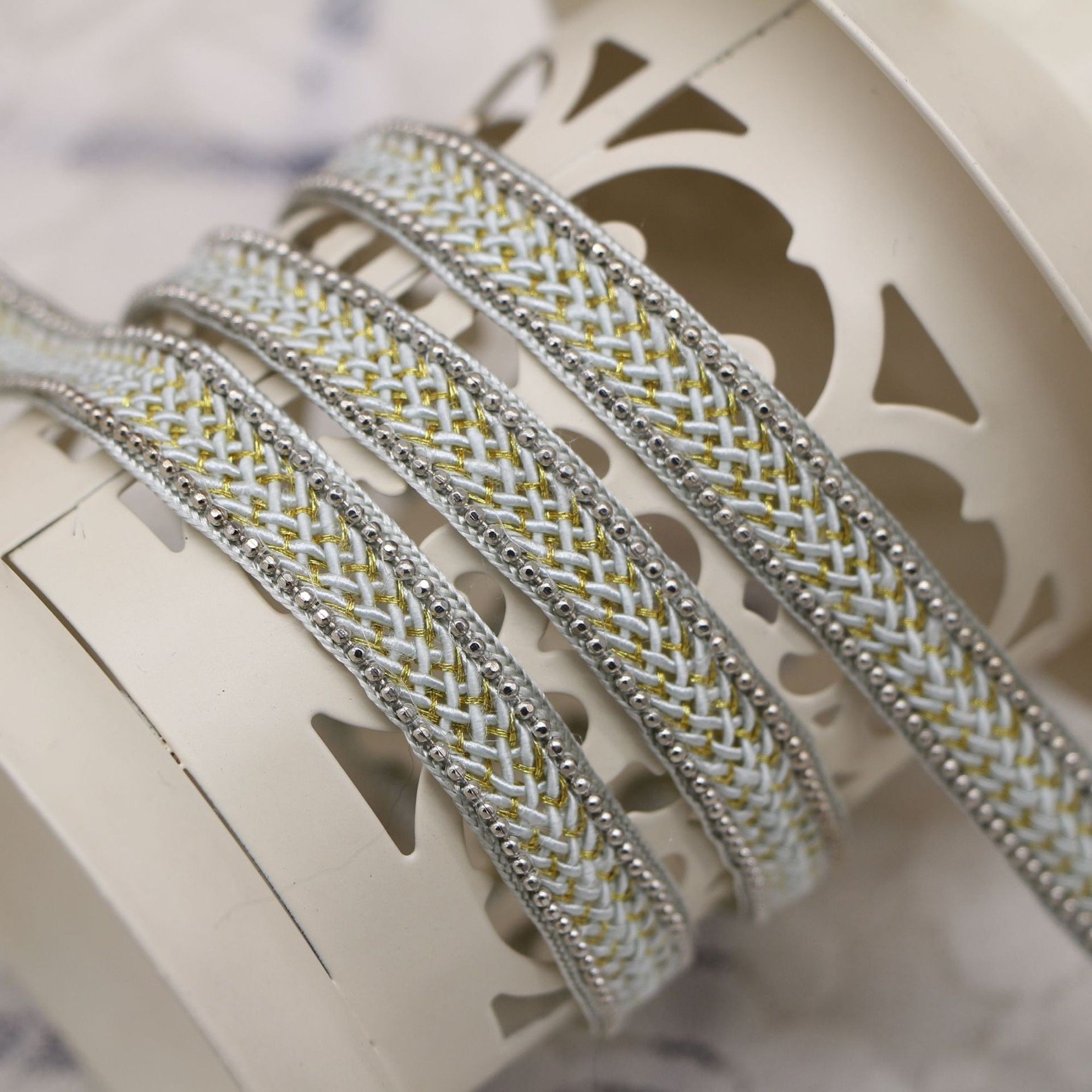 Fancy spun gold Metal beaded chain webbing trims Copper bead multi colors DIY clothing accessories