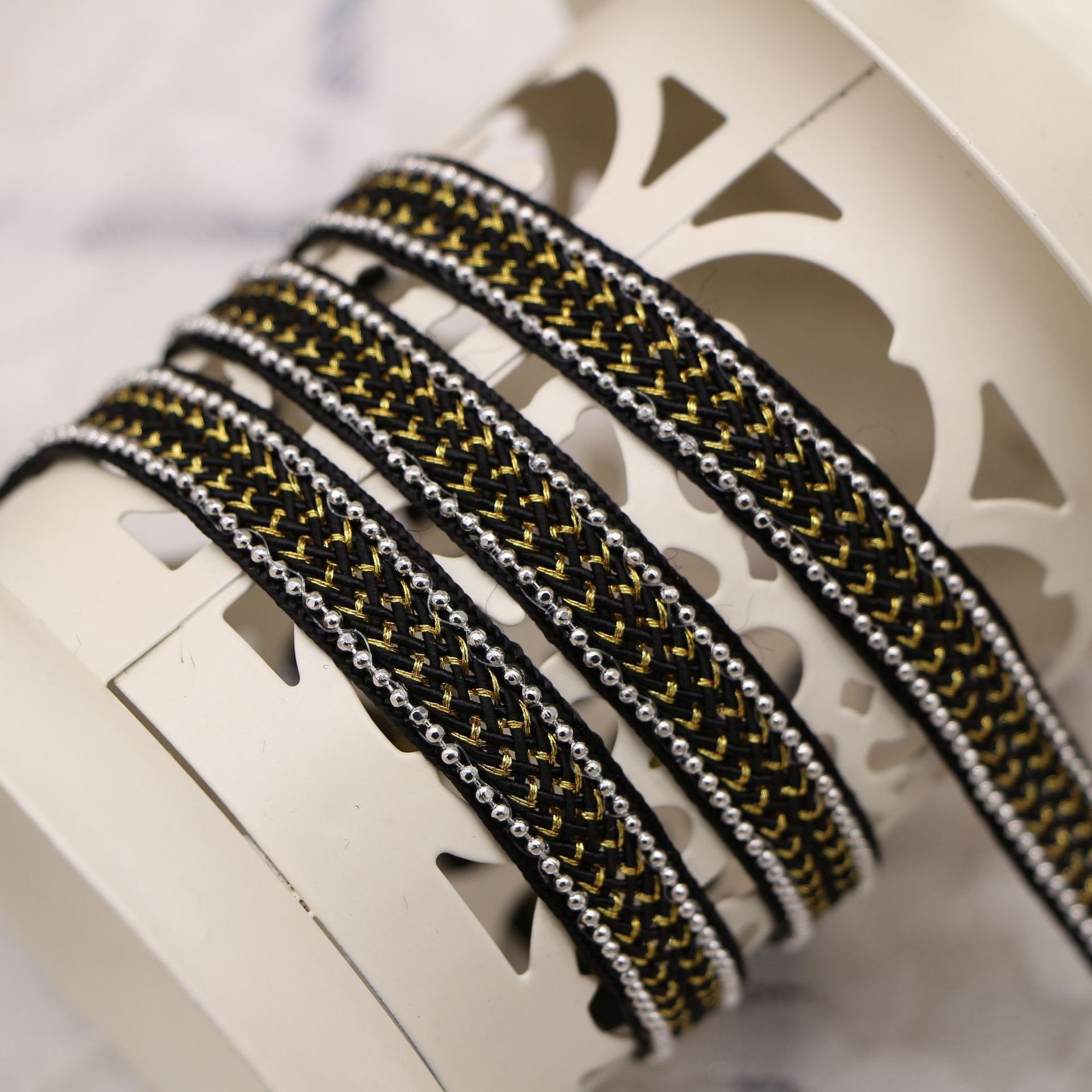 Fancy spun gold Metal beaded chain webbing trims Copper bead multi colors DIY clothing accessories