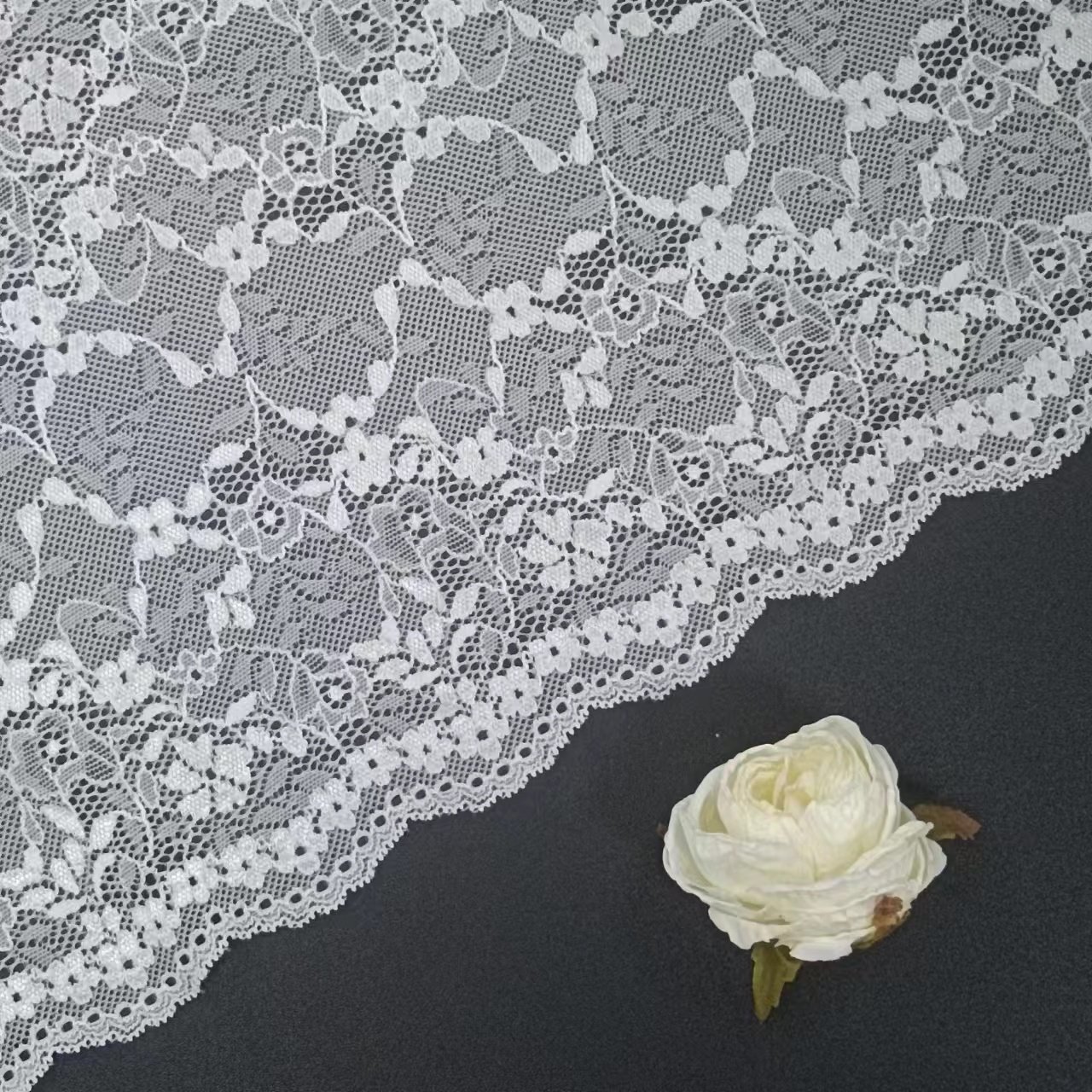 22 cm Nylon Spandex Lace Trim Elegant French Lace Fabric Voile Durable White Knitted Elastic Floral Pattern for Women's Bra