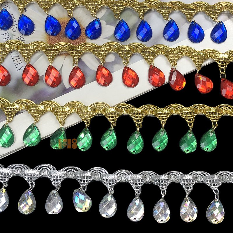 2025 New Design AB Color Gold Silver Plastic Rhinestone Chain Trim Sew On Acrylic Rhinestone Trim