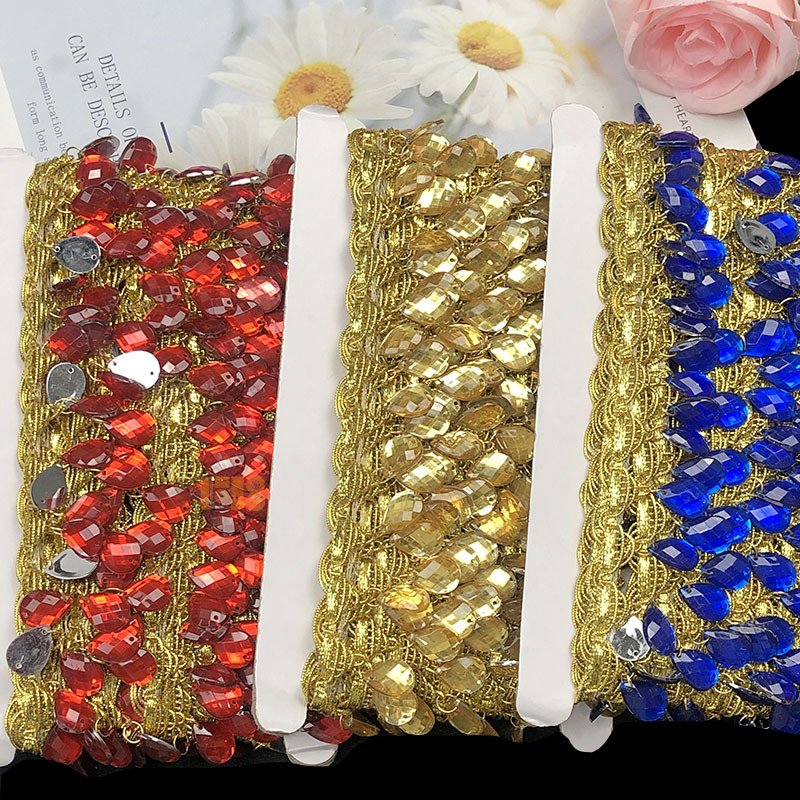 2025 New Design AB Color Gold Silver Plastic Rhinestone Chain Trim Sew On Acrylic Rhinestone Trim