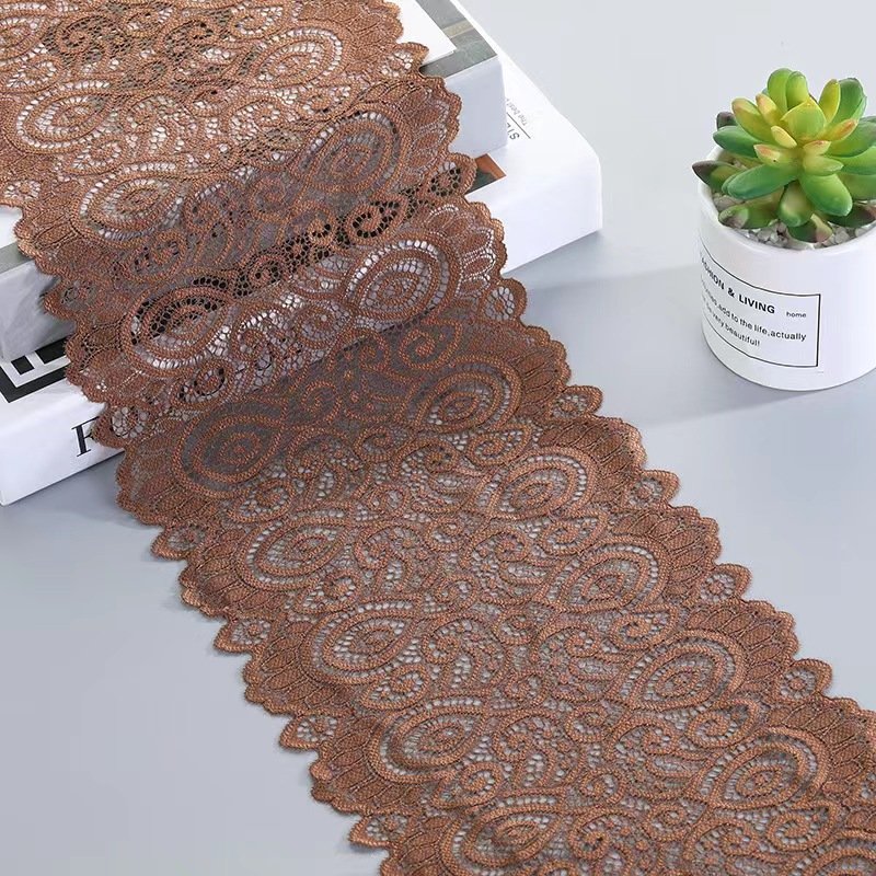 Factory supplied Flower Pattern Design 18cm Elastic Lace Knitted Fabric For Underwear Clothing Wedding Lace Trim