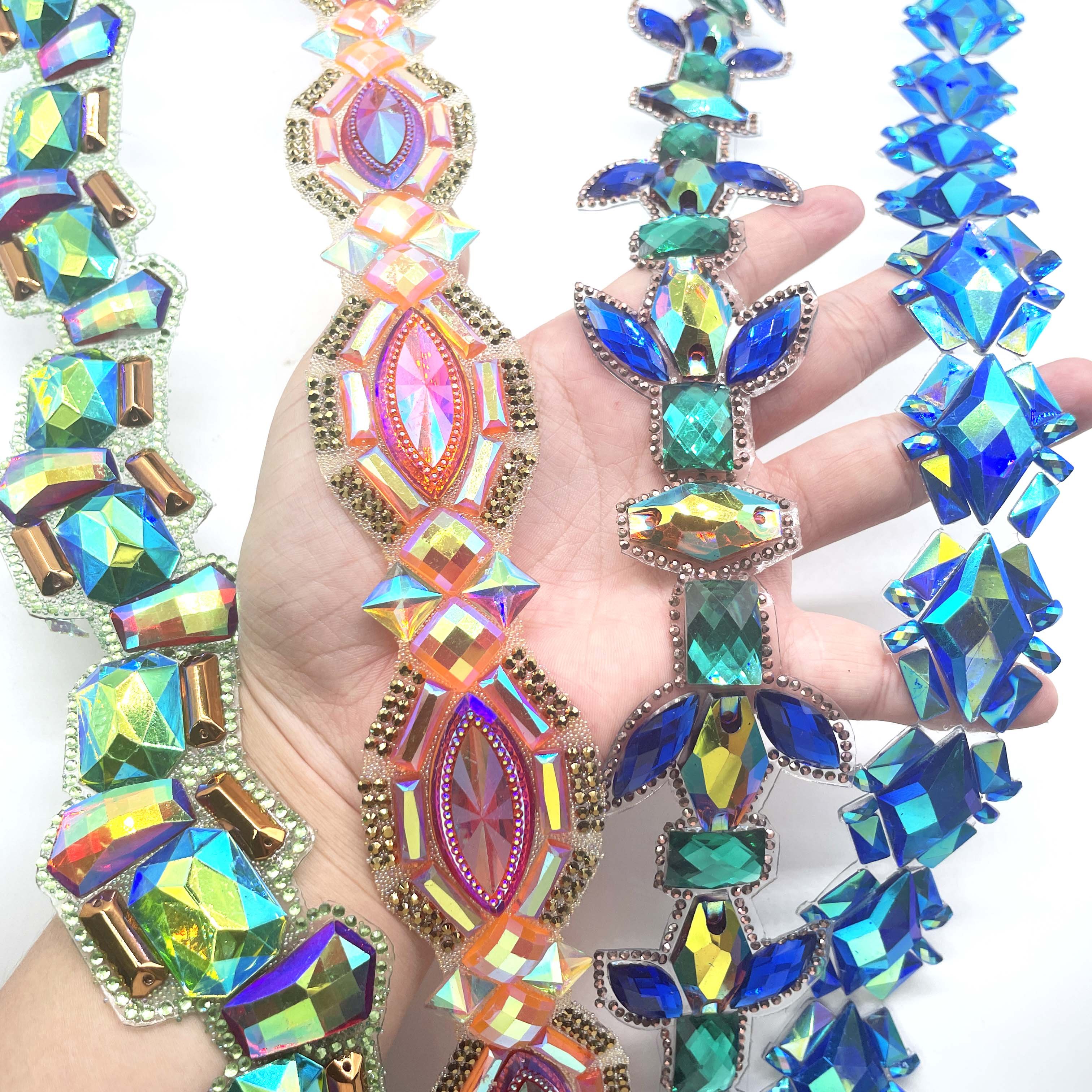 Blue AB Iron Crystal Rhinestone Trims Hot Fix Appliques for Trinidad Carnival Samba Dressing & Shoes Decorative Trim