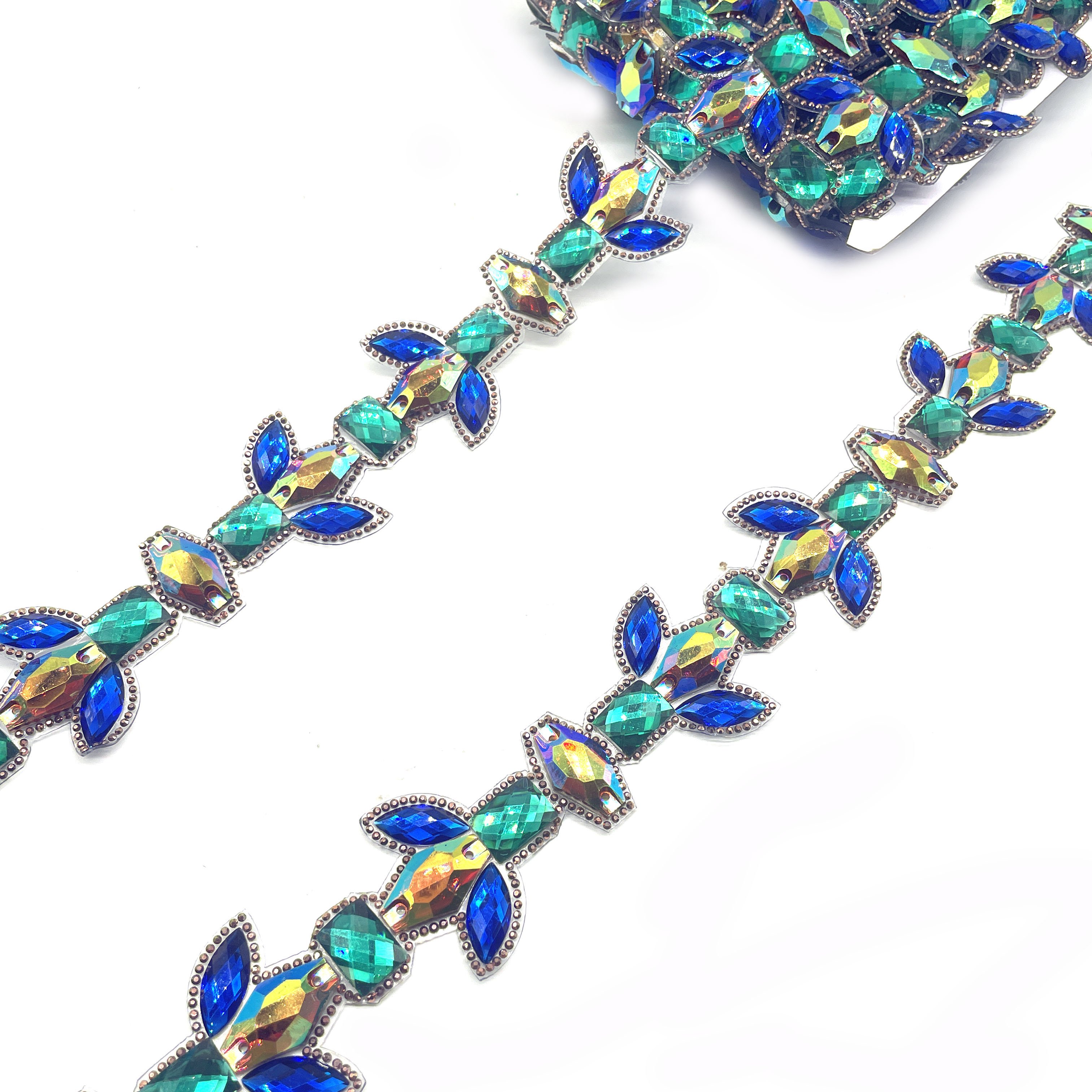 Blue AB Iron Crystal Rhinestone Trims Hot Fix Appliques for Trinidad Carnival Samba Dressing & Shoes Decorative Trim