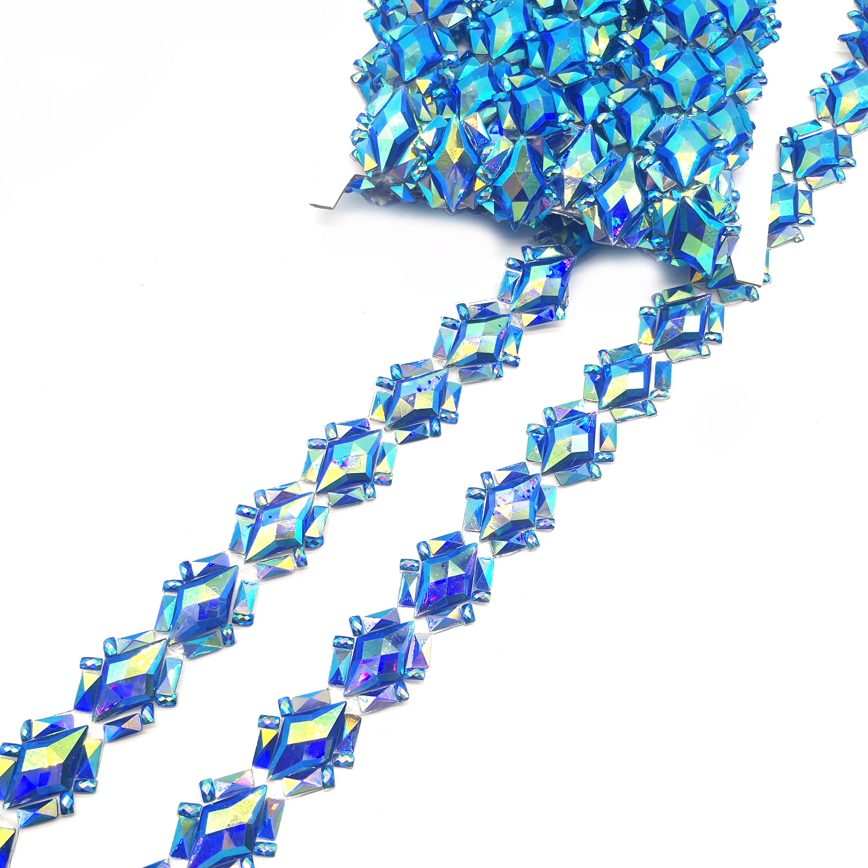 Blue AB Iron Crystal Rhinestone Trims Hot Fix Appliques for Trinidad Carnival Samba Dressing & Shoes Decorative Trim
