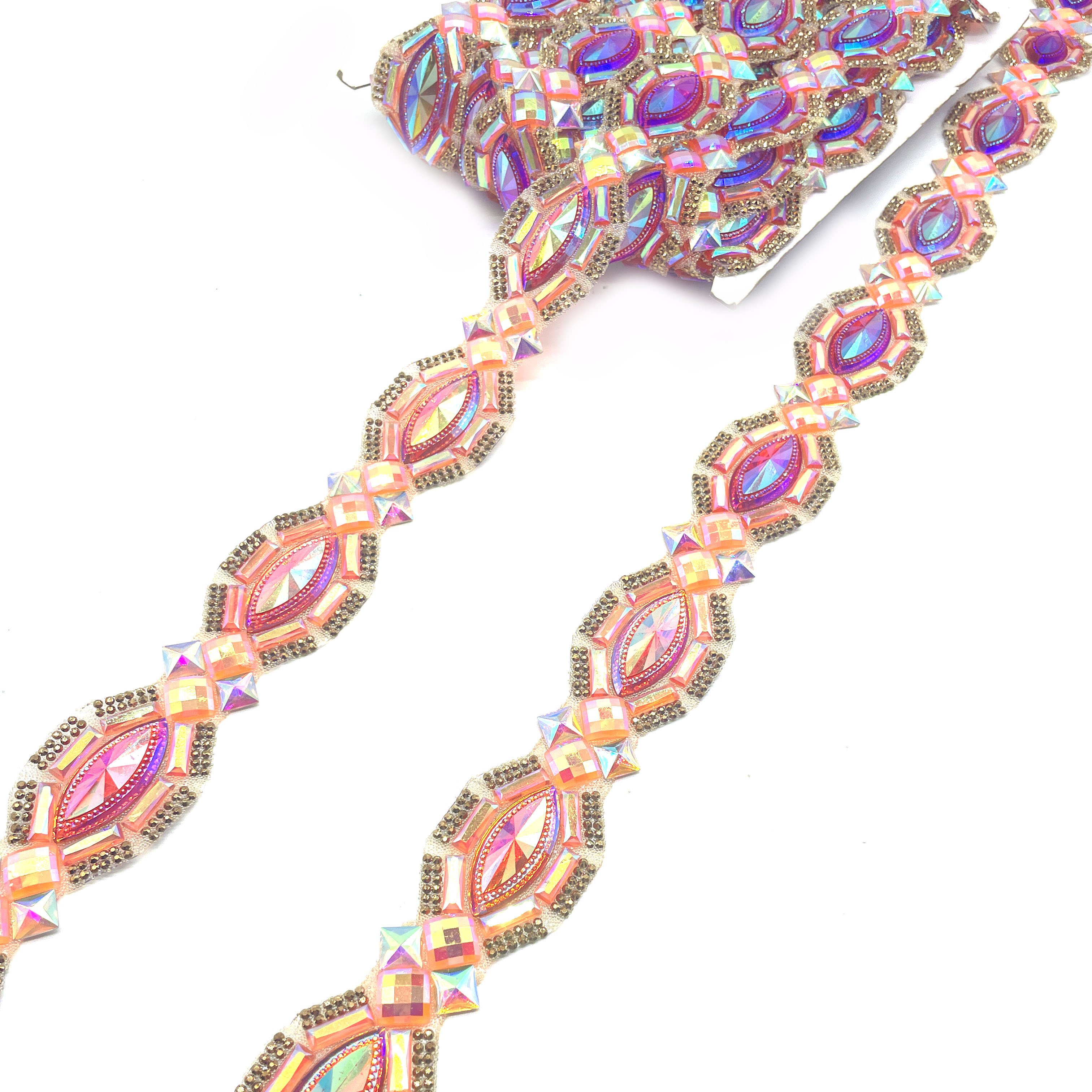 Blue AB Iron Crystal Rhinestone Trims Hot Fix Appliques for Trinidad Carnival Samba Dressing & Shoes Decorative Trim