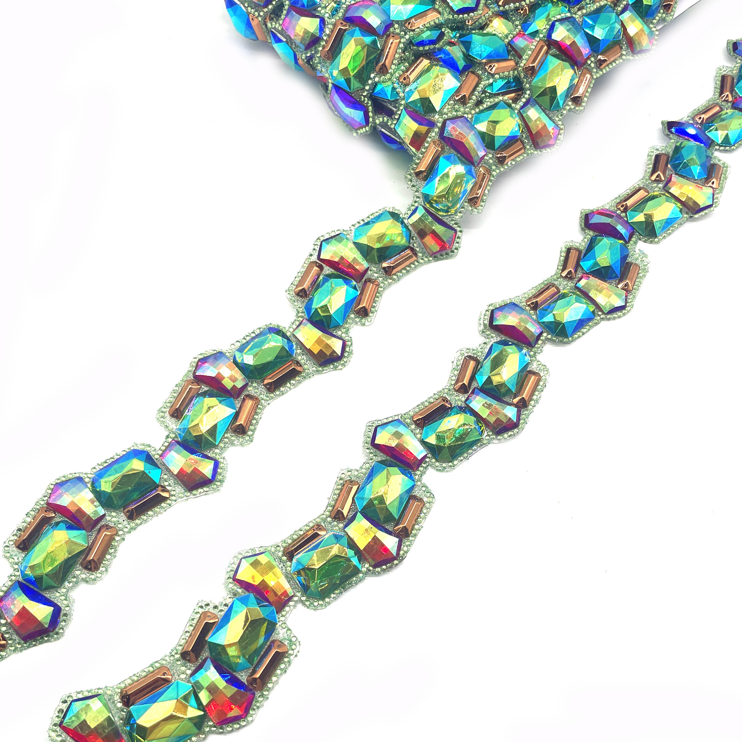Blue AB Iron Crystal Rhinestone Trims Hot Fix Appliques for Trinidad Carnival Samba Dressing & Shoes Decorative Trim
