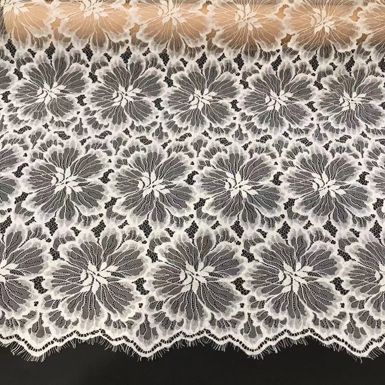 23058 Eyelash Lace Trim Exquisite Floral Pattern 100% Nylon Eyelash Lace Fabric For Wedding Dress Clothing Accessories