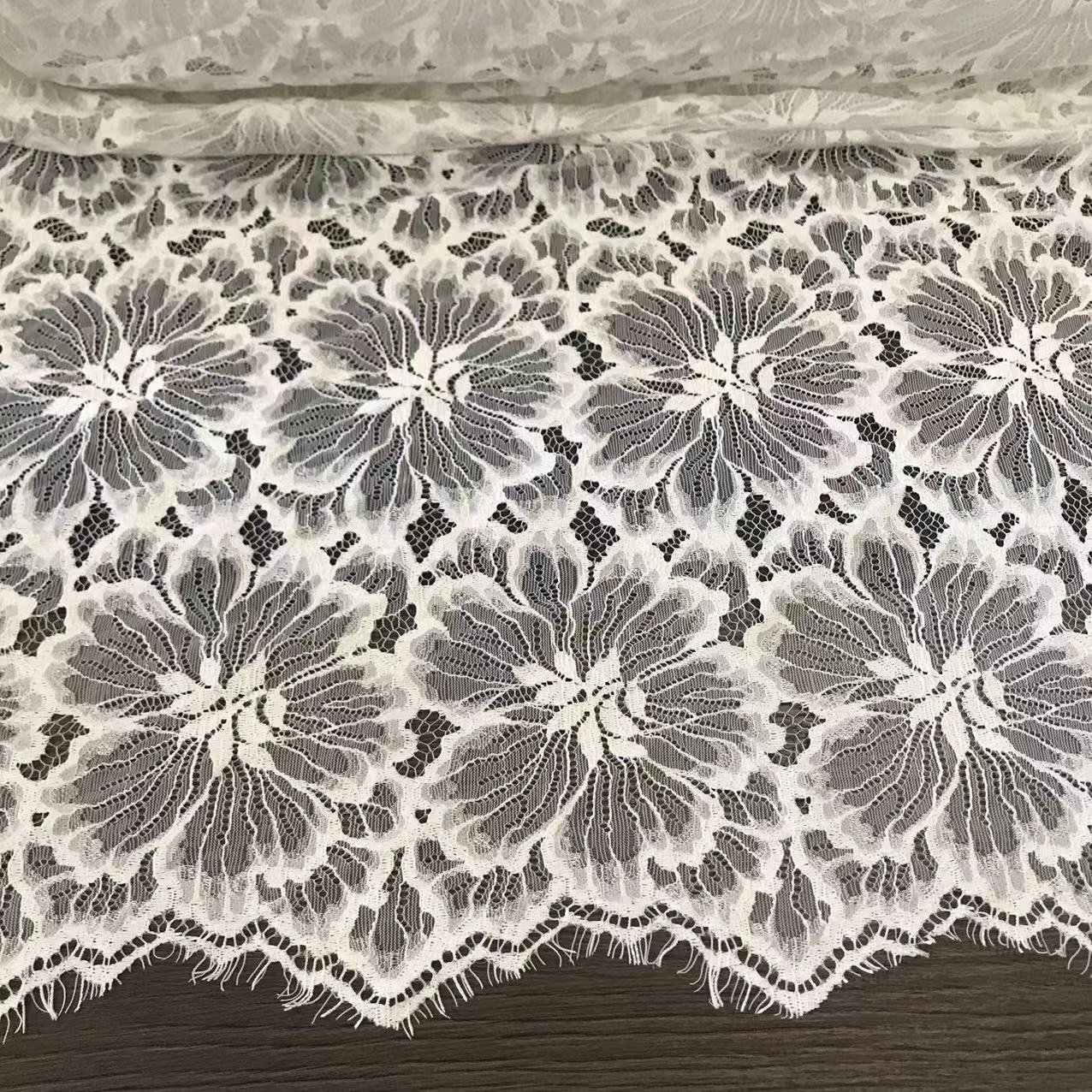 23058 Eyelash Lace Trim Exquisite Floral Pattern 100% Nylon Eyelash Lace Fabric For Wedding Dress Clothing Accessories