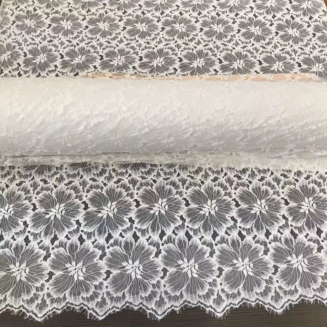 23058 Eyelash Lace Trim Exquisite Floral Pattern 100% Nylon Eyelash Lace Fabric For Wedding Dress Clothing Accessories
