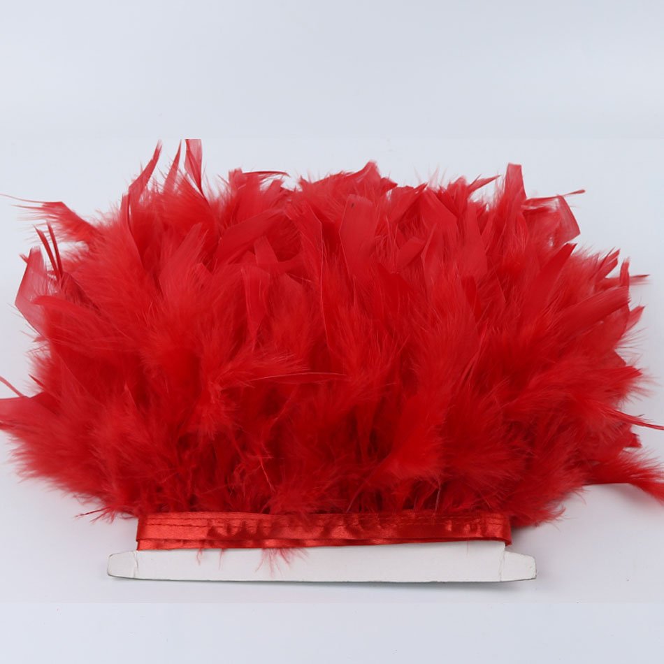 Handmade Turkey Feathers Trim Ribbon for Flecos Sewing Wedding Dress & Decorative Fringe on Tape for Clothes & Decorations
