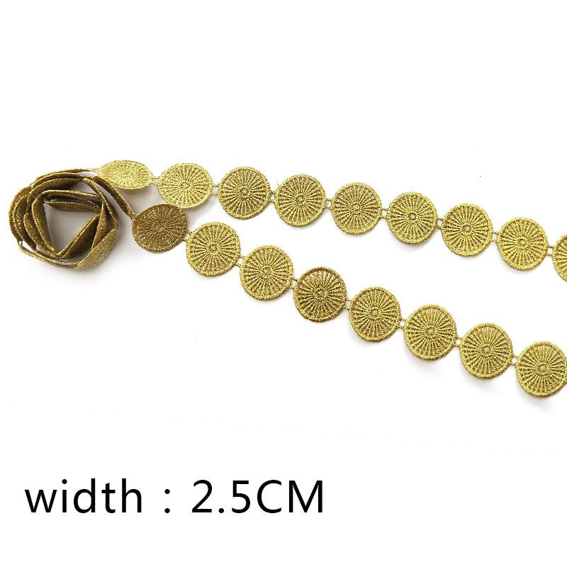 A New round gold coin metal lace trim neckchain clothing lace decorative ribbon J02