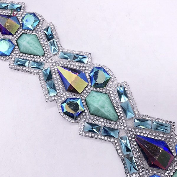wholesale DIY decoration adhesive crystal strass mesh hot fix rhinestone trimming Turquoise for garment and shoe