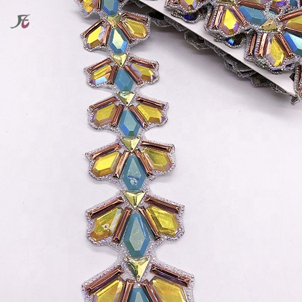 wholesale DIY decoration adhesive crystal strass mesh hot fix rhinestone trimming Turquoise for garment and shoe