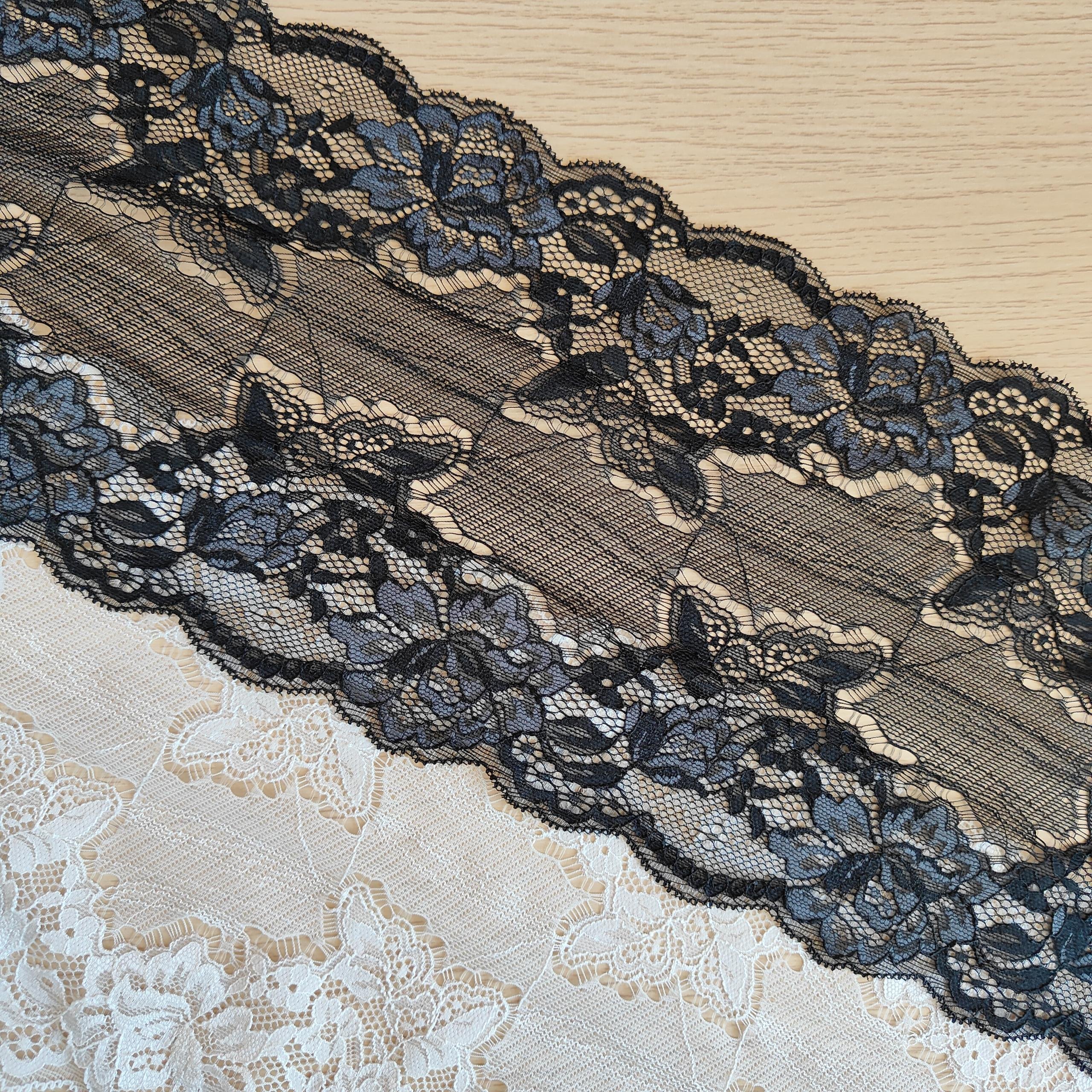 YS1006 39-4 17cm Stretch Elastic Lace Trim,Black Floral Lace Fabric Elastic Lace Ribbons for Crafts and Gift Wrapping Decorating