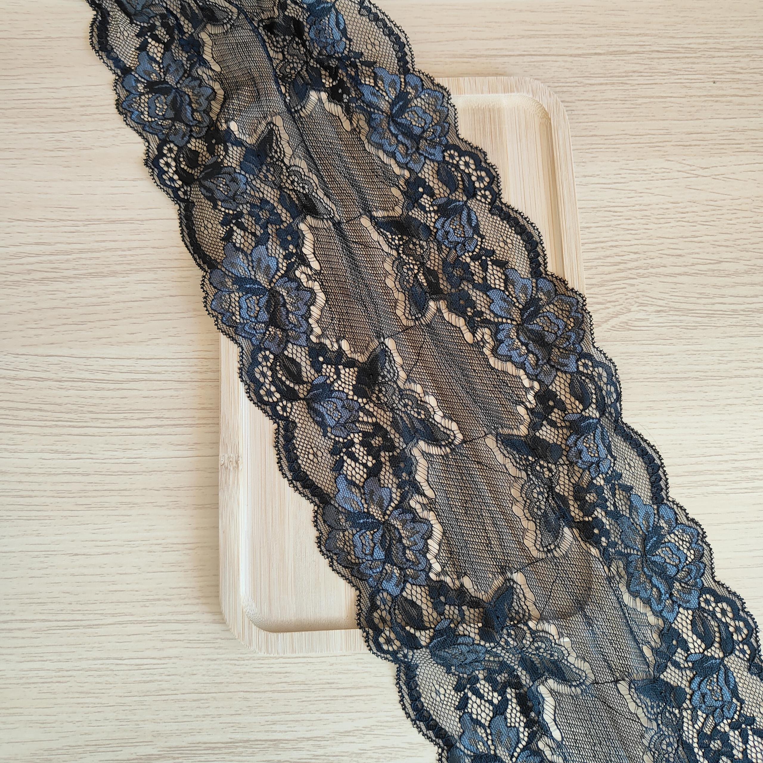YS1006 39-4 17cm Stretch Elastic Lace Trim,Black Floral Lace Fabric Elastic Lace Ribbons for Crafts and Gift Wrapping Decorating