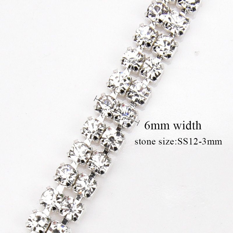 Silver Double Rows Sew On Rhinestone Cup Chain Strass Roll Trim with Glass Beads for Shoes Clothes Bags Decoration