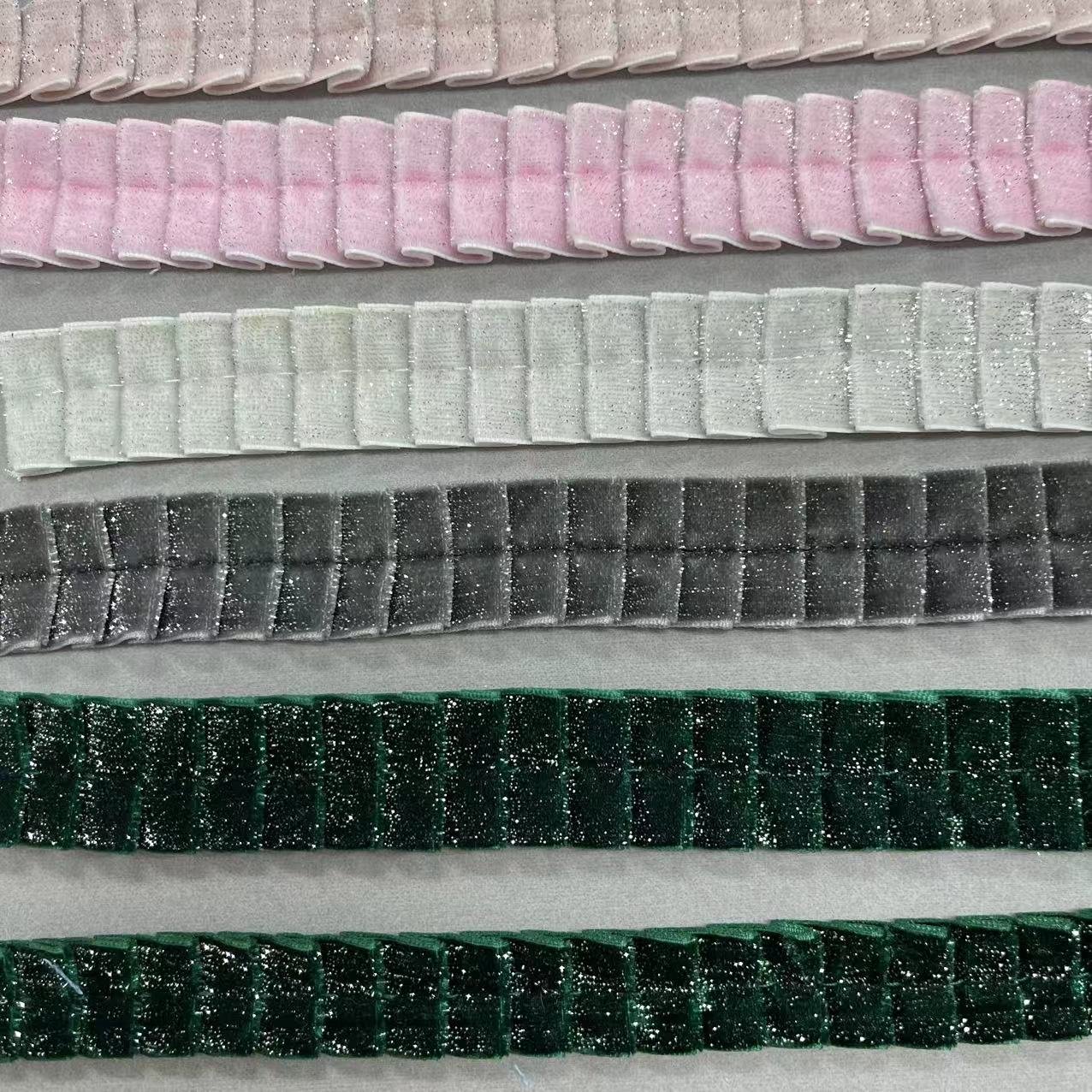 ZSY Colorful glittering iridescent velvet ruffle trimming ruffles pleated lace trim frill pleated ruffle trim