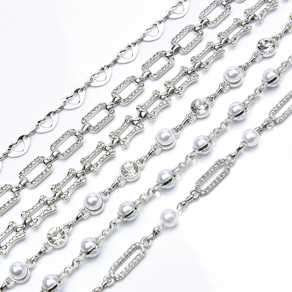 Pearl Crystal Cup Chain Decorative Rhinestone Trim for Clothing Bags Straps Shoes Jewelry Making Accessories
